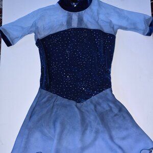 Elite Expression midnight blue figure skating dress ombree skirt size girl 10-12
